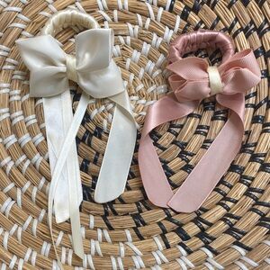 Hand Crafted Cream and Pink Satin Bow Hair Ties